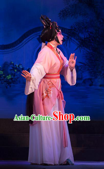 Chinese Cantonese Opera Young Lady Garment Wu Suo Dong Gong Costumes and Headdress Traditional Guangdong Opera Hua Tan Apparels Diva Lin Biniang Dress