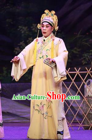 Chinese Guangdong Opera Xiaosheng Apparels Costumes and Headwear Traditional Cantonese Opera Scholar Wang Yu Garment Niche Clothing