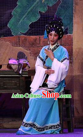 Chinese Cantonese Opera Young Female Garment Costumes and Headdress Traditional Guangdong Opera Actress Apparels Diva Lin Niang Blue Dress