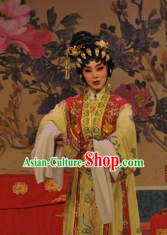 Chinese Cantonese Opera Actress Garment Da Nao Mei Zhi Fu Costumes and Headdress Traditional Guangdong Opera Hua Tan Apparels Young Beauty Lun Birong Dress