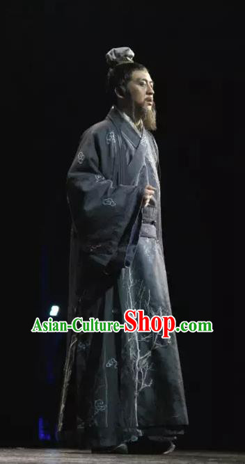 Chinese Traditional Stage Performance Elderly Male Apparels Costumes Historical Drama Da Song Yu Shi Ancient Song Dynasty Official Garment Zhao Bian Clothing and Headwear
