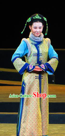 Chinese Historical Drama Yinzhan Naxi Ancient Young Mistress Garment Costumes Traditional Stage Show Dress Qing Dynasty Manchu Woman Apparels and Headpieces