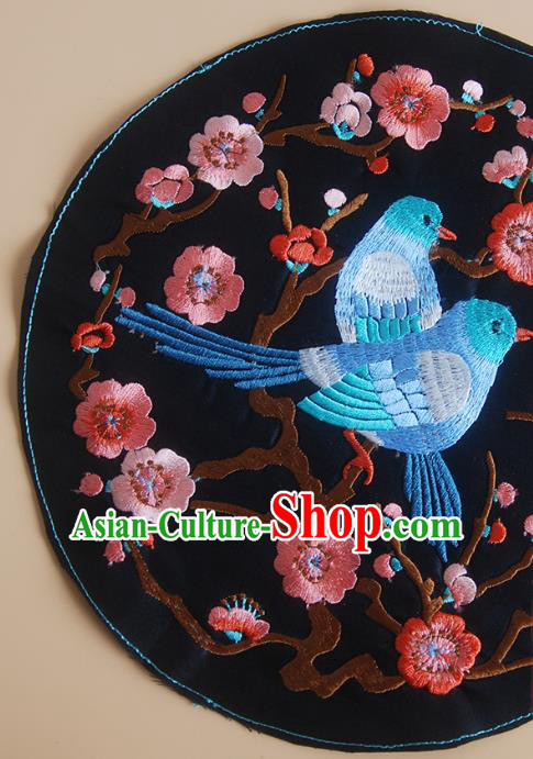 Chinese Traditional Ethnic Embroidered Plum Birds Patch Decoration Embroidery Applique Craft Embroidered Accessories
