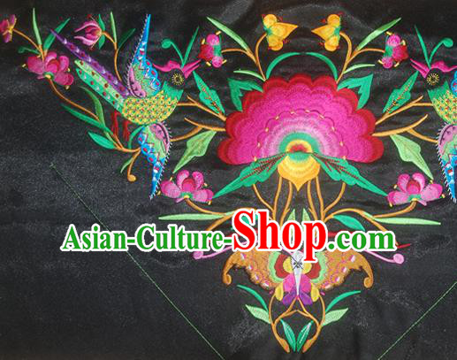 Chinese Traditional Ethnic Embroidered Butterfly Flower Black Patch Decoration Embroidery Applique Craft Embroidered Triangle Accessories