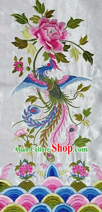 Chinese Traditional Embroidered Phoenix Peony White Patch Decoration Embroidery Applique Craft Embroidered Dress Accessories