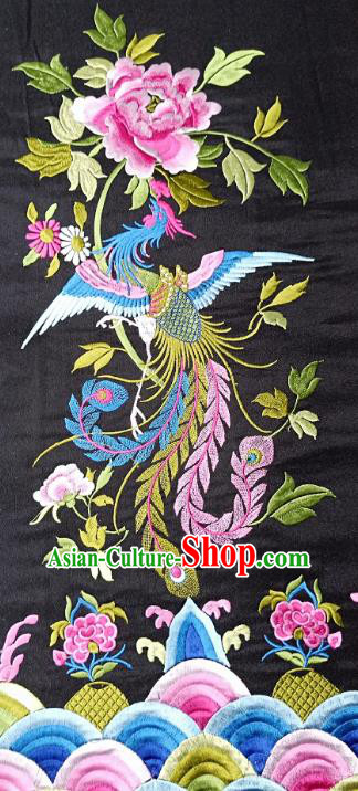 Chinese Traditional Embroidered Phoenix Peony Black Patch Decoration Embroidery Applique Craft Embroidered Dress Accessories