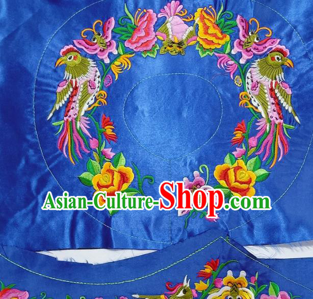 Chinese Traditional Embroidered Peony Birds Royalblue Patch Decoration Embroidery Applique Craft Embroidered Accessories