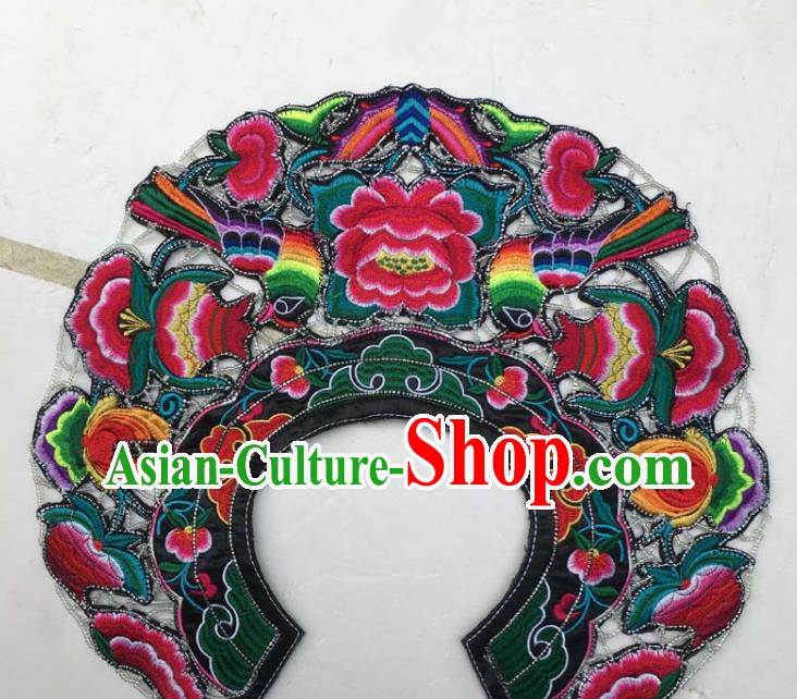Chinese Traditional Embroidered Flowers Black Patch Decoration Embroidery Applique Craft Embroidered Collar Accessories