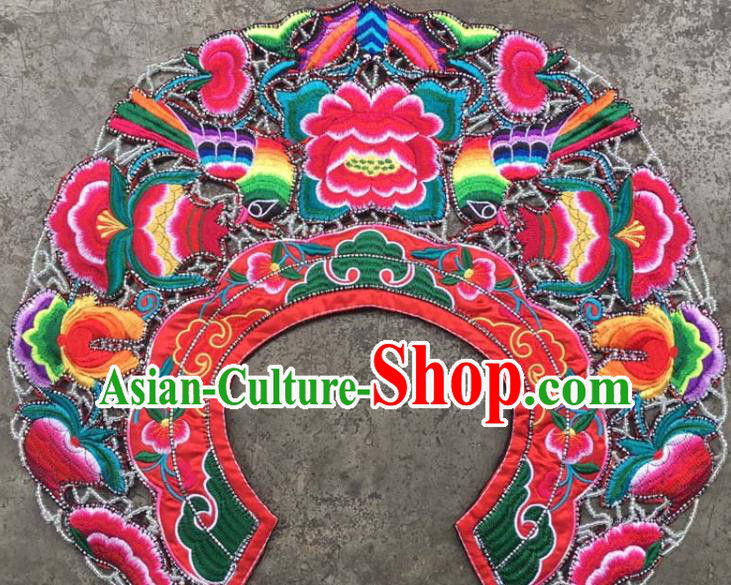 Chinese Traditional Embroidered Flowers Red Patch Decoration Embroidery Applique Craft Embroidered Collar Accessories