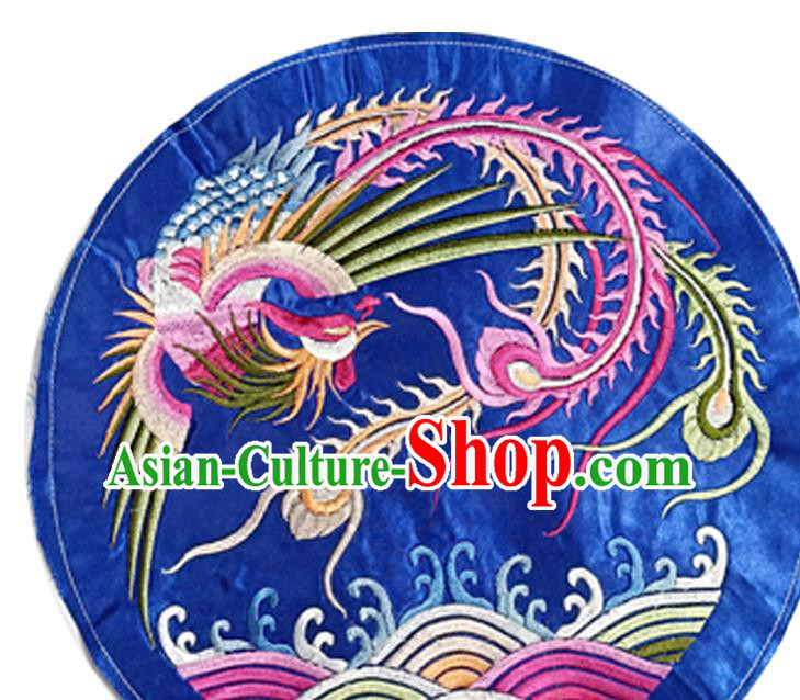 Chinese Traditional Embroidered Phoenix Royalblue Round Patch Decoration Embroidery Applique Craft Embroidered Accessories