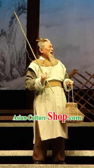 Chinese Traditional Song Dynasty Elderly Fisher Clothing Stage Performance Historical Drama Han Wengong Apparels Costumes Ancient Servant Garment and Headwear