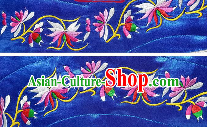 Chinese Traditional Embroidered Flowers Pattern Royalblue Patch Decoration Embroidery Craft Embroidered Accessories