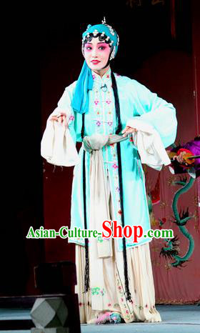 Chinese Sichuan Highlights Opera Diva Xi Yuchan Garment Costumes and Headdress Jin Dian Jing Song Traditional Peking Opera Hua Tan Dress Actress Blue Apparels