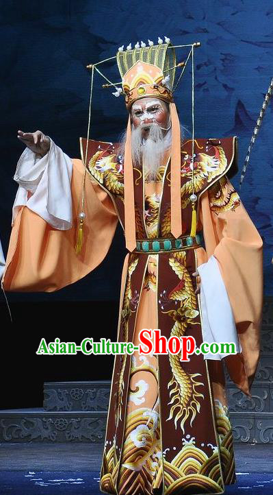 Princess Turandot Chinese Sichuan Opera Elderly Male Apparels Costumes and Headpieces Peking Opera Highlights Garment Emperor Clothing
