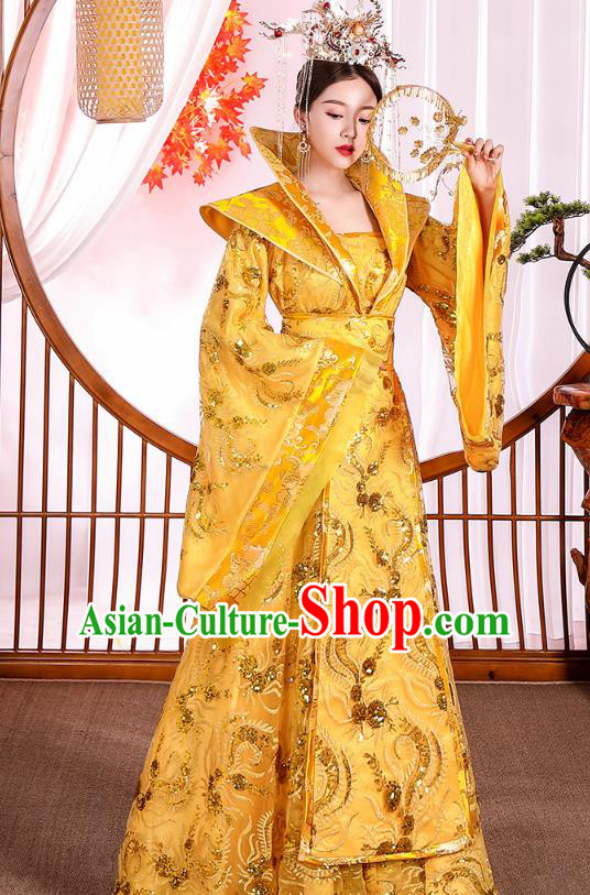 Chinese Ancient Drama Royal Princess Yellow Hanfu Dress Apparels Traditional Tang Dynasty Noble Infanta Historical Costumes for Women