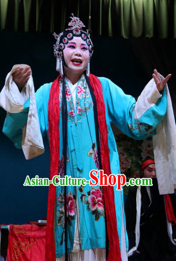 Chinese Sichuan Highlights Opera Young Female Garment Costumes and Headdress Legend of Liu Yuniang Traditional Peking Opera Actress Dress Hua Tan Apparels
