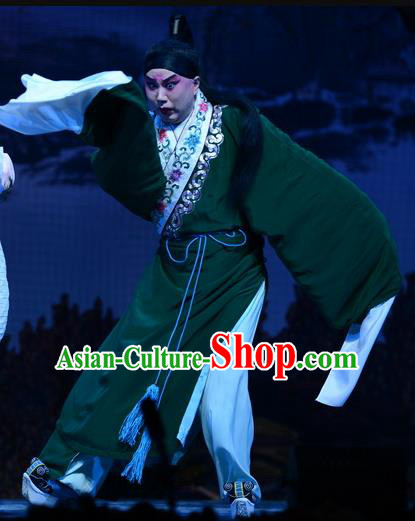 Liu Lanzhi Chinese Bangzi Opera Distress Male Jiao Zhongqing Apparels Costumes and Headpieces Traditional Hebei Clapper Xiaosheng Garment Scholar Green Clothing
