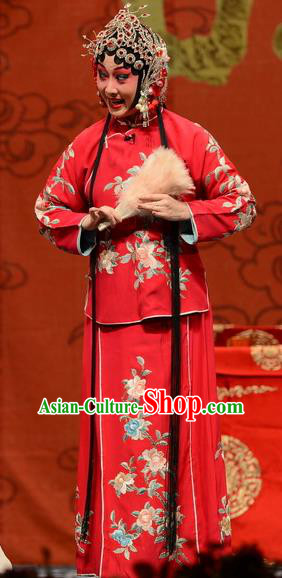 Chinese Hebei Clapper Opera Hua Tan Red Garment Costumes and Headdress Wang Baochuan Traditional Bangzi Opera Actress Dress Young Lady Apparels