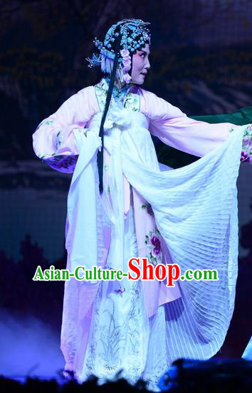 Chinese Hebei Clapper Opera Distress Female Garment Costumes and Headdress Liu Lanzhi Traditional Bangzi Opera Hua Tan Dress Young Mistress Apparels