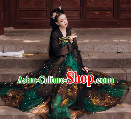 Traditional Chinese Tang Dynasty Palace Lady Historical Costumes Ancient Apparels Royal Princess Green Hanfu Dress