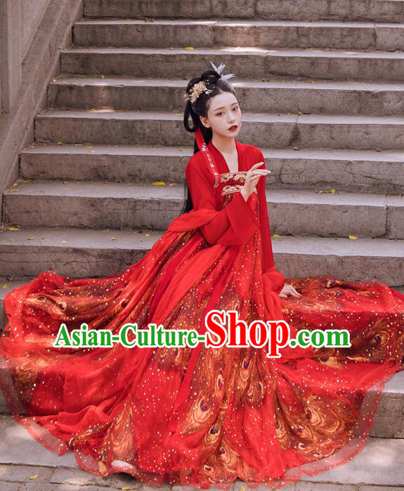 Traditional Chinese Tang Dynasty Wedding Historical Costumes Ancient Apparels Court Princess Red Hanfu Dress for Women
