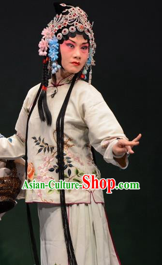 Chinese Hebei Clapper Opera Young Lady Garment Costumes and Headdress Sheng Si Pai Traditional Bangzi Opera Hua Tan Dress Actress Huang Xiulan Apparels