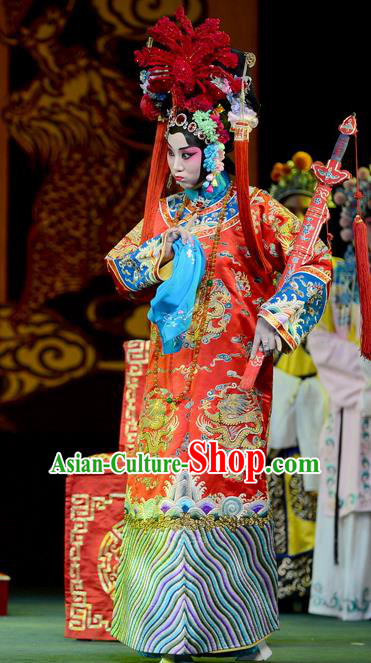 Chinese Hebei Clapper Opera Imperial Consort Garment Costumes and Headdress Wang Baochuan Traditional Bangzi Opera Actress Dress Princess Daizhan Apparels