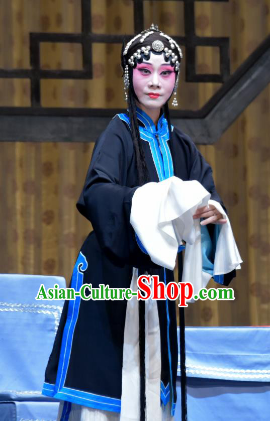 Chinese Hebei Clapper Opera Tsing Yi Garment Costumes and Headdress San Niang Jiao Zi Traditional Bangzi Opera Distress Maiden Dress Young Female Apparels