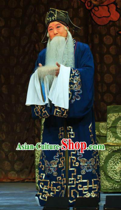 Kou Zhun Chinese Bangzi Opera Laosheng Apparels Costumes and Headpieces Traditional Hebei Clapper Opera Elderly Man Garment Clothing