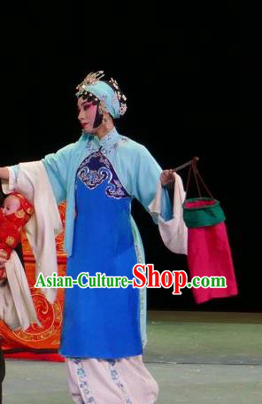 Chinese Hebei Clapper Opera Young Female Garment Costumes and Headdress Chun Qiu Bi Traditional Bangzi Opera Woman Servant Dress Xiaodan Apparels