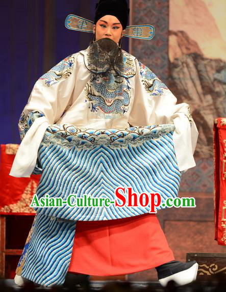 Yuan Men Zhan Zi Chinese Bangzi Opera Laosheng Apparels Costumes and Headpieces Traditional Hebei Clapper Opera Swordsman Garment Elderly Male Yang Yanzhao Clothing