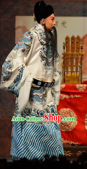 Yuan Men Zhan Zi Chinese Bangzi Opera Laosheng Apparels Costumes and Headpieces Traditional Hebei Clapper Opera Swordsman Garment Elderly Male Yang Yanzhao Clothing