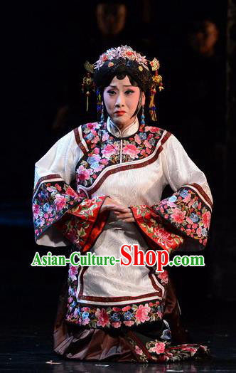 Chinese Hebei Clapper Opera Rich Female Garment Costumes and Headdress Golden Lock Notes Traditional Bangzi Opera Young Mistress Dress Actress Apparels
