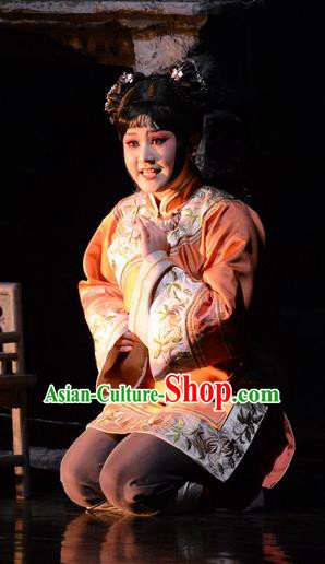 Chinese Hebei Clapper Opera Maid Lady Garment Costumes and Headdress Golden Lock Notes Traditional Bangzi Opera Servant Girl Dress Xiaodan Apparels