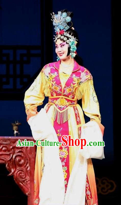 Chinese Hebei Clapper Opera Actress Wang Lanying Garment Costumes and Headdress Traditional Bangzi Opera Princess Nanning Dress Hua Tan Apparels