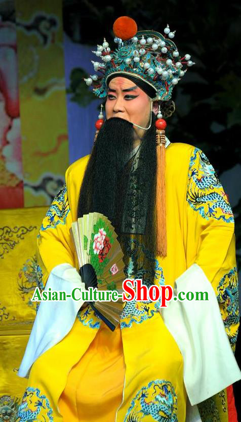 Da Jin Zhi Chinese Bangzi Opera Tang Emperor Apparels Costumes and Headpieces Traditional Shanxi Clapper Opera Laosheng Garment Elderly Lord Clothing