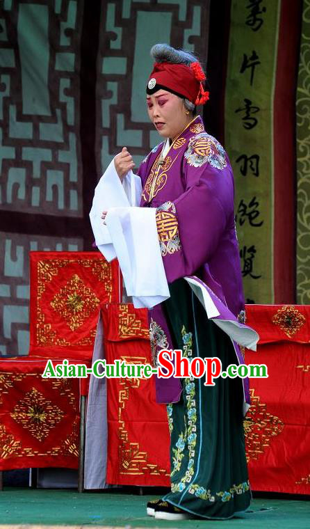 Chinese Shanxi Clapper Opera Dame Garment Costumes and Headdress Traditional Bangzi Opera Elderly Female Dress Pantaloon Apparels