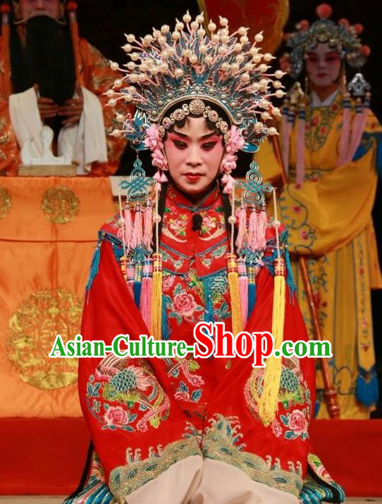 Chinese Shanxi Clapper Opera Imperial Consort Pan Garment Costumes and Headdress Pan Yang Song Traditional Bangzi Opera Hua Tan Dress Actress Apparels