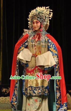 Chinese Shanxi Clapper Opera Actress Garment Costumes and Headdress Loyal To Imperial Family Traditional Bangzi Opera Imperial Consort Pang Dress Hua Tan Apparels