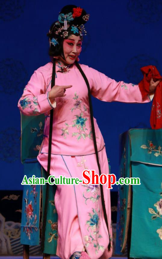 Chinese Shanxi Clapper Opera Young Female Yan Xijiao Garment Costumes and Headdress Sha Xi Traditional Bangzi Opera Hua Tan Pink Dress Actress Apparels