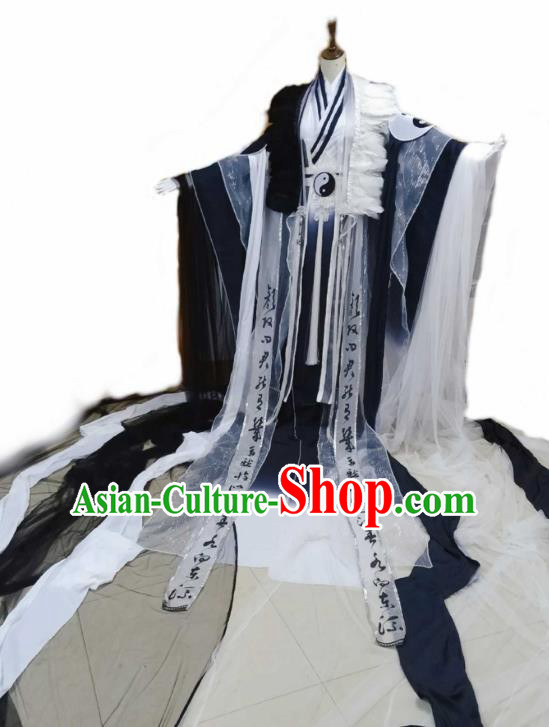 Top Chinese Cosplay Taoist Priest Costume Ancient Swordsman Black Clothing for Men