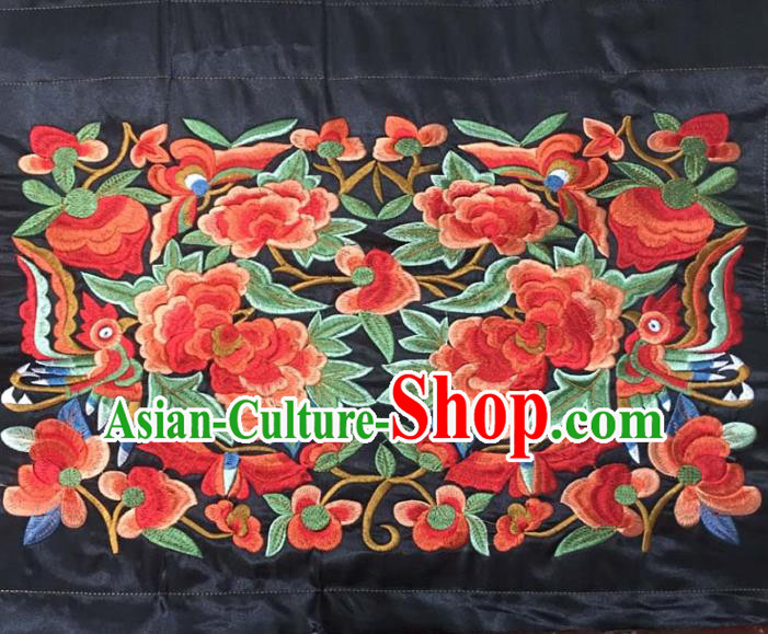 Chinese Traditional Embroidered Red Flowers Birds Patch Decoration Embroidery Applique Craft Embroidered Clothing Accessories