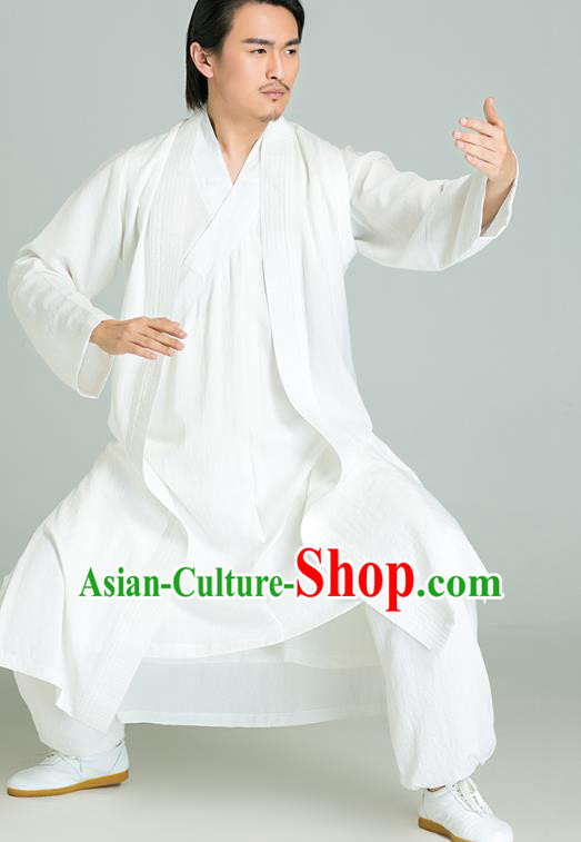 Top Grade Chinese Tai Chi Training White Uniforms Kung Fu Competition Costume Martial Arts White Vest Shirt and Pants for Men