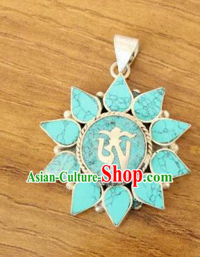 Chinese Traditional Tibetan Nationality Kallaite Jewelry Decoration Zang Ethnic Necklace Pendant Accessories for Women