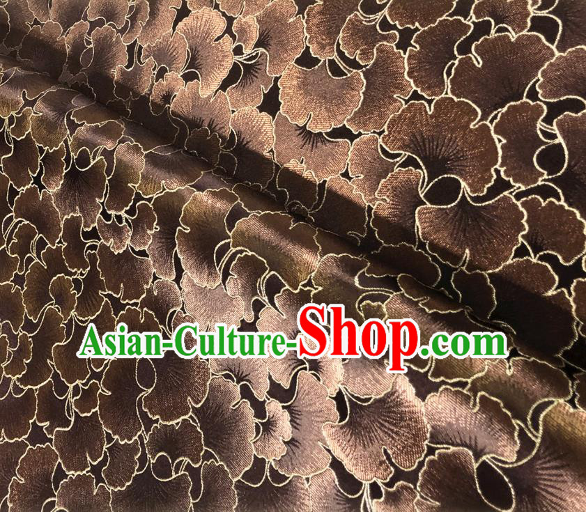 Asian Chinese Traditional Ginkgo Leaf Pattern Design Brown Brocade Fabric Silk Tang Suit Tapestry Material