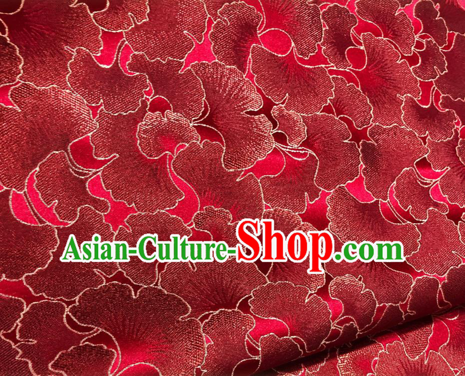 Asian Chinese Traditional Ginkgo Leaf Pattern Design Red Brocade Fabric Silk Tang Suit Tapestry Material