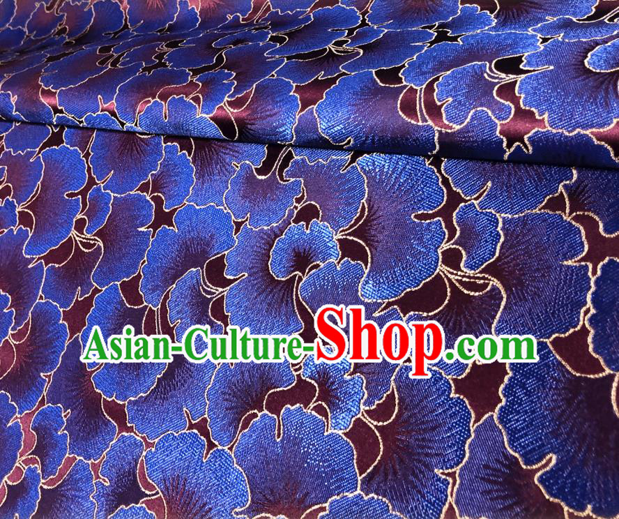 Asian Chinese Traditional Blue Ginkgo Leaf Pattern Design Wine Red Brocade Fabric Silk Tang Suit Tapestry Material