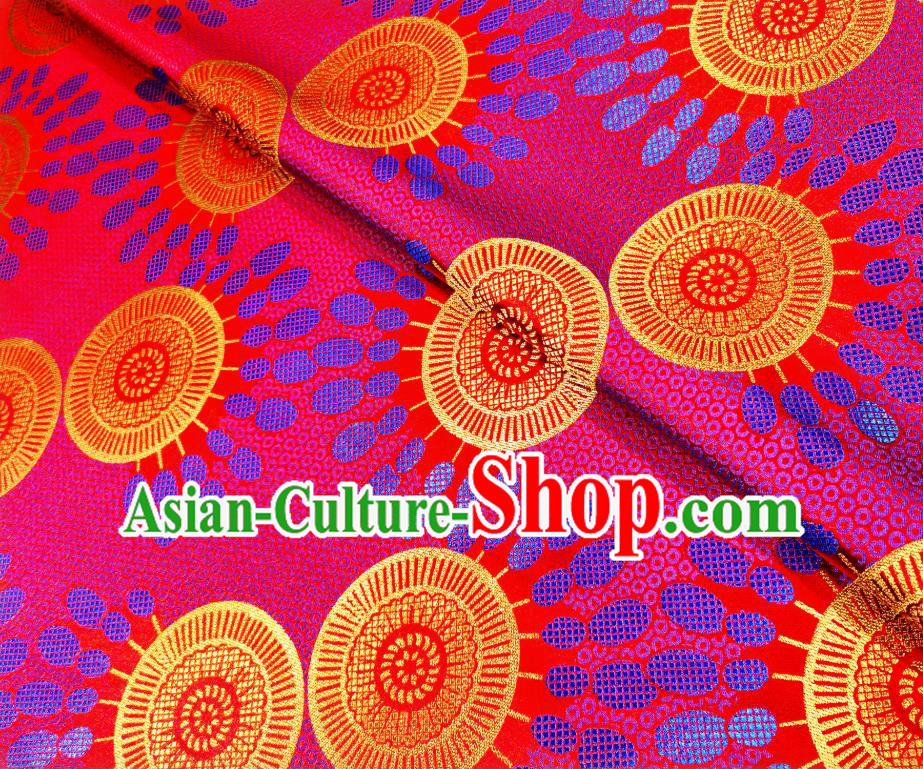 Asian Chinese Traditional Wheel Flower Pattern Design Red Brocade Fabric Silk Tapestry Mongolian Robe Material