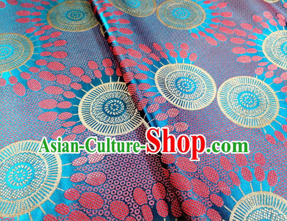 Asian Chinese Traditional Wheel Flower Pattern Design Lake Blue Brocade Fabric Silk Tapestry Mongolian Robe Material