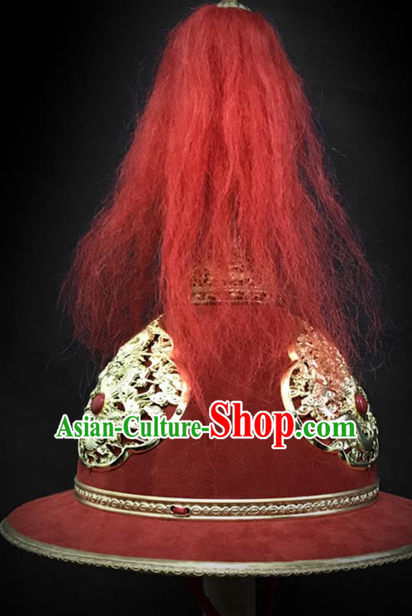 Traditional Chinese Ming Dynasty Imperial Guard Leather Armet Hat Headpiece Ancient General Blades Helmet for Men